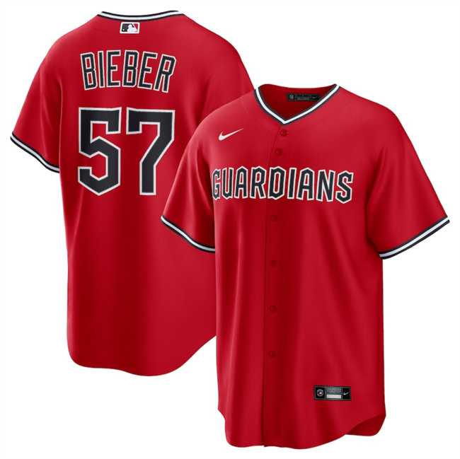 Men%27s Cleveland Guardians #57 Shane Bieber Red Cool Base Stitched Jersey Dzhi->detroit tigers->MLB Jersey